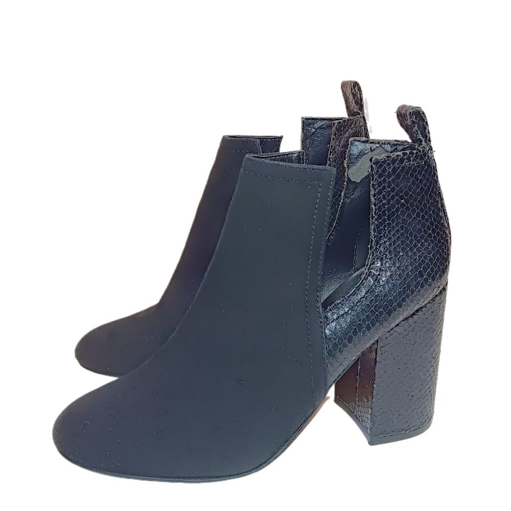 Steve Madden Nayna Boots Womens 8 Black Suede Snakeskin Chunky Block Heel Grunge
